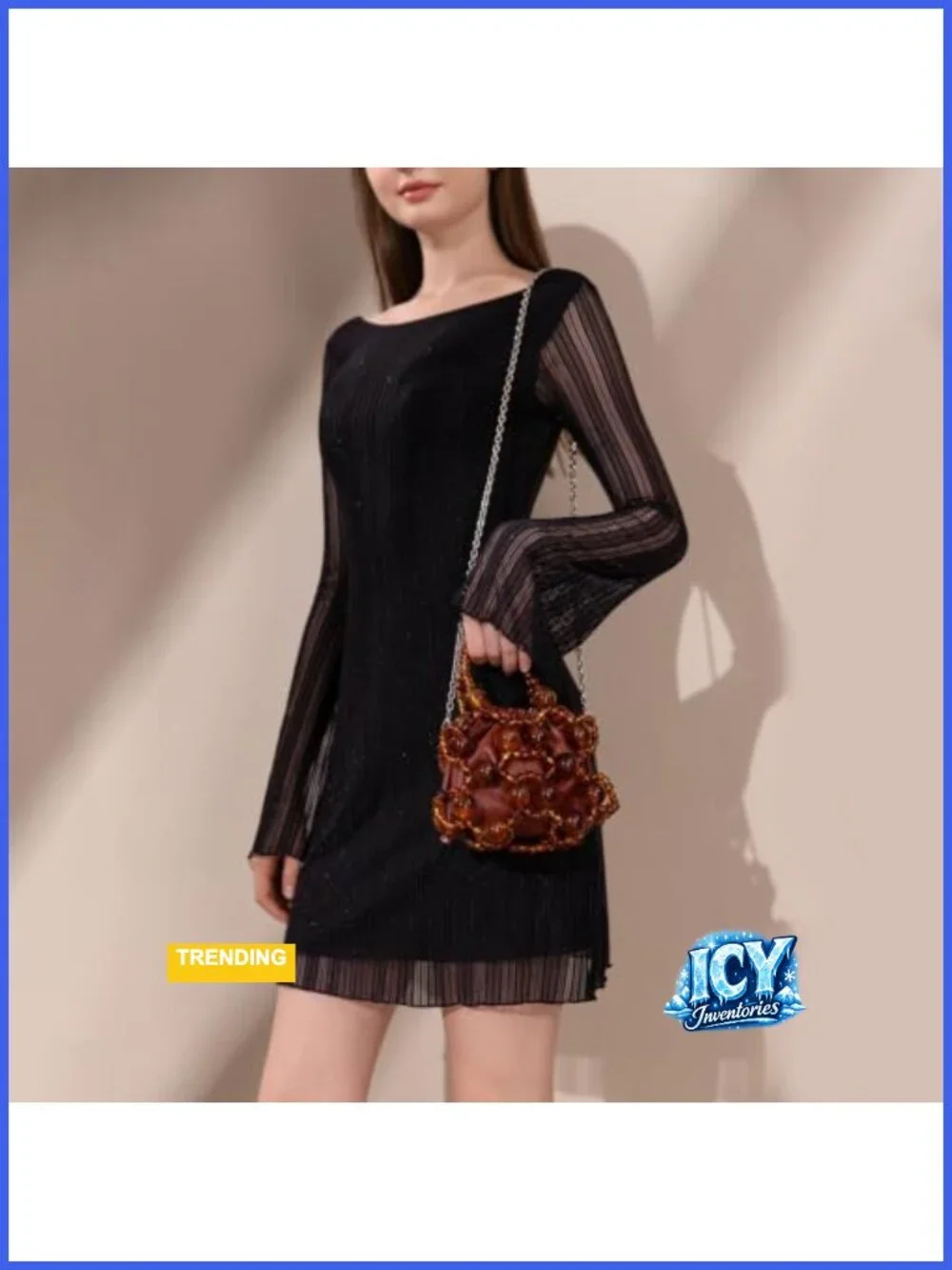 Beaded Faux Leather Hobo Crossbody Bag with Chain Strap